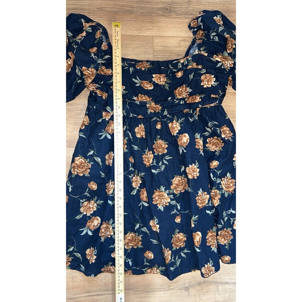 Abercrombie & Fitch Emerson Linen-Blend Navy Puff Sleeve Mini Dress Size XL EUC - Picture 4 of 6